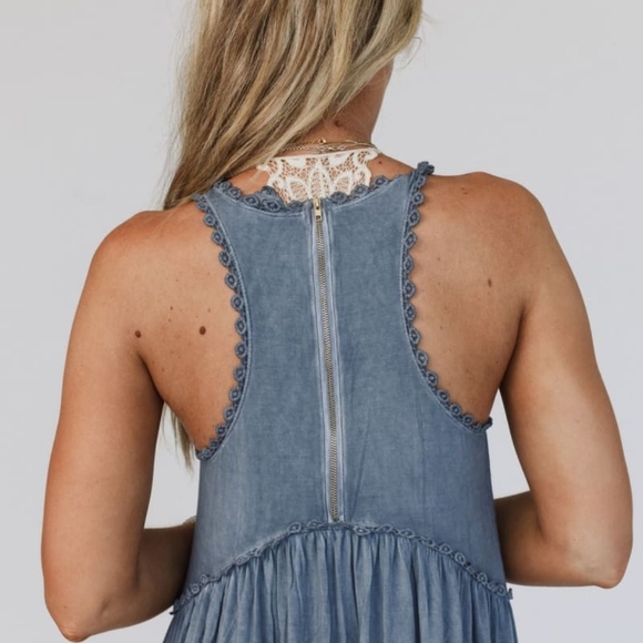 POL Sweet And Simple Brown Lace Trimmed Tunic Length Tank/Dress L - Picture 2 of 8